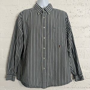 Tommy Hilfiger Mens Button Front Shirt XL Blue Green Striped Pocket Long Sleeve
